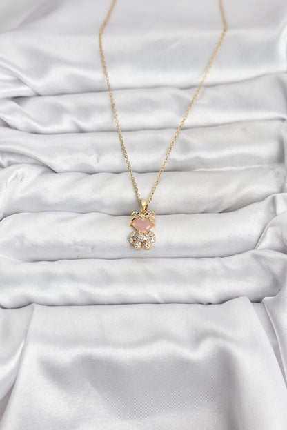 316L Çelik Zincir Gold Renk Teddy Bear Model Zirkon Taşlı Kadın Kolye