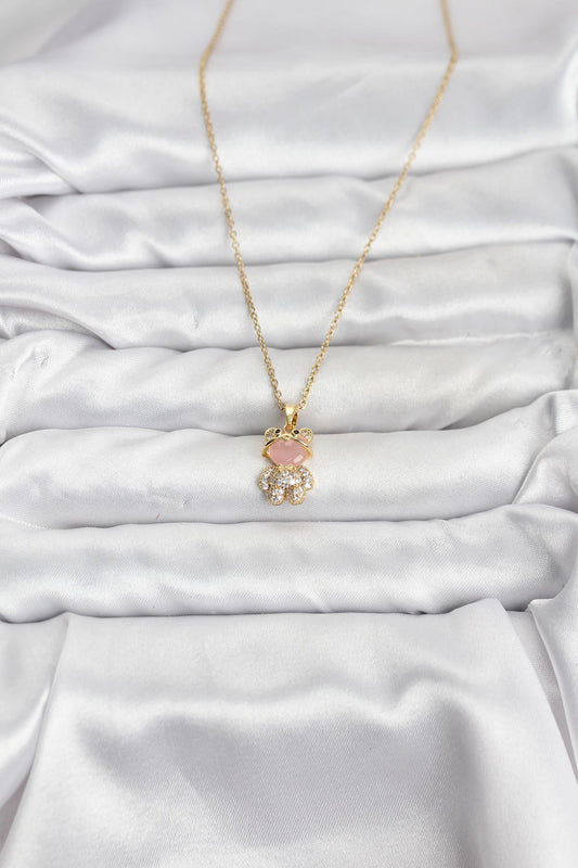 316L Çelik Zincir Gold Renk Teddy Bear Model Zirkon Taşlı Kadın Kolye