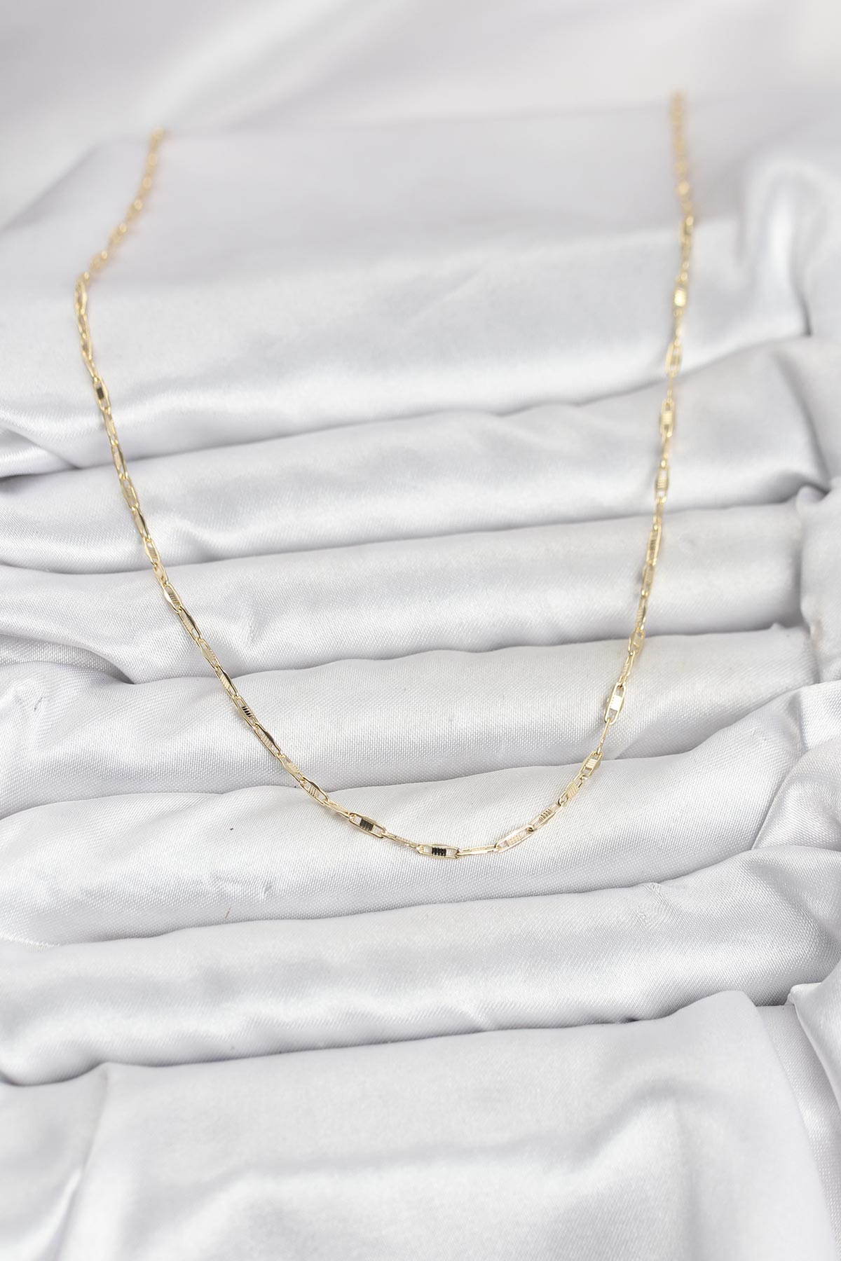 CM 14K Gold Renk Pirinç Ataç Zincir 60 cm Kadın Kolye