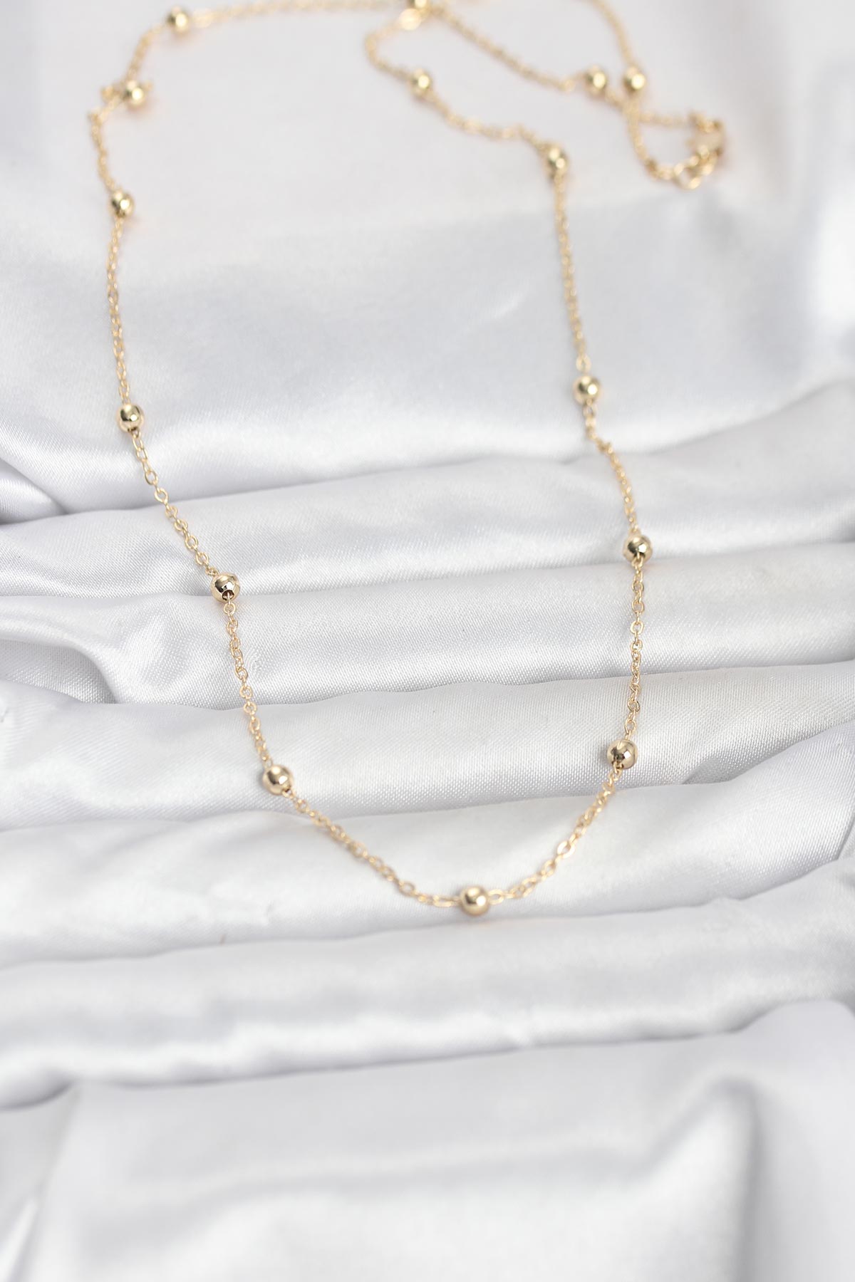 CM 14K Gold Renk Pirinç Top Zincirli 60 cm Kadın Kolye