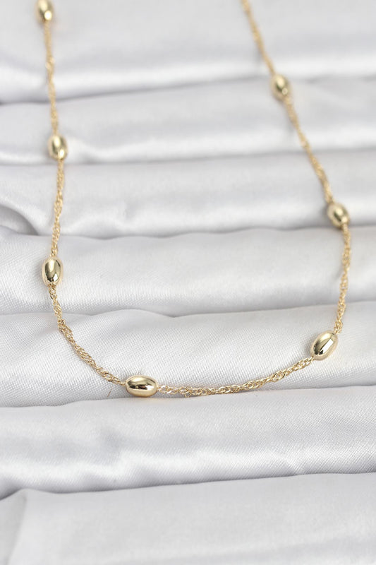 CM 14K Gold Renk Topçuklu Burgu Zincir Model 60 cm Kadın Kolye