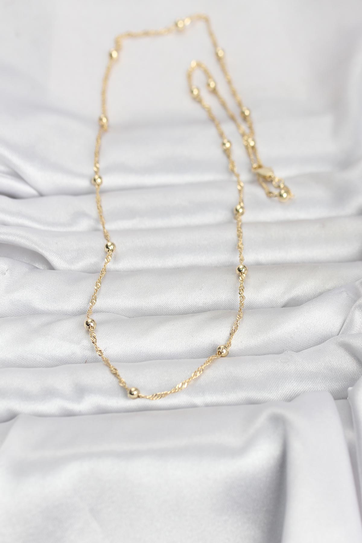 CM 14K Gold Renk Burgu ve Top Zincirli Model 60 cm Kadın Kolye