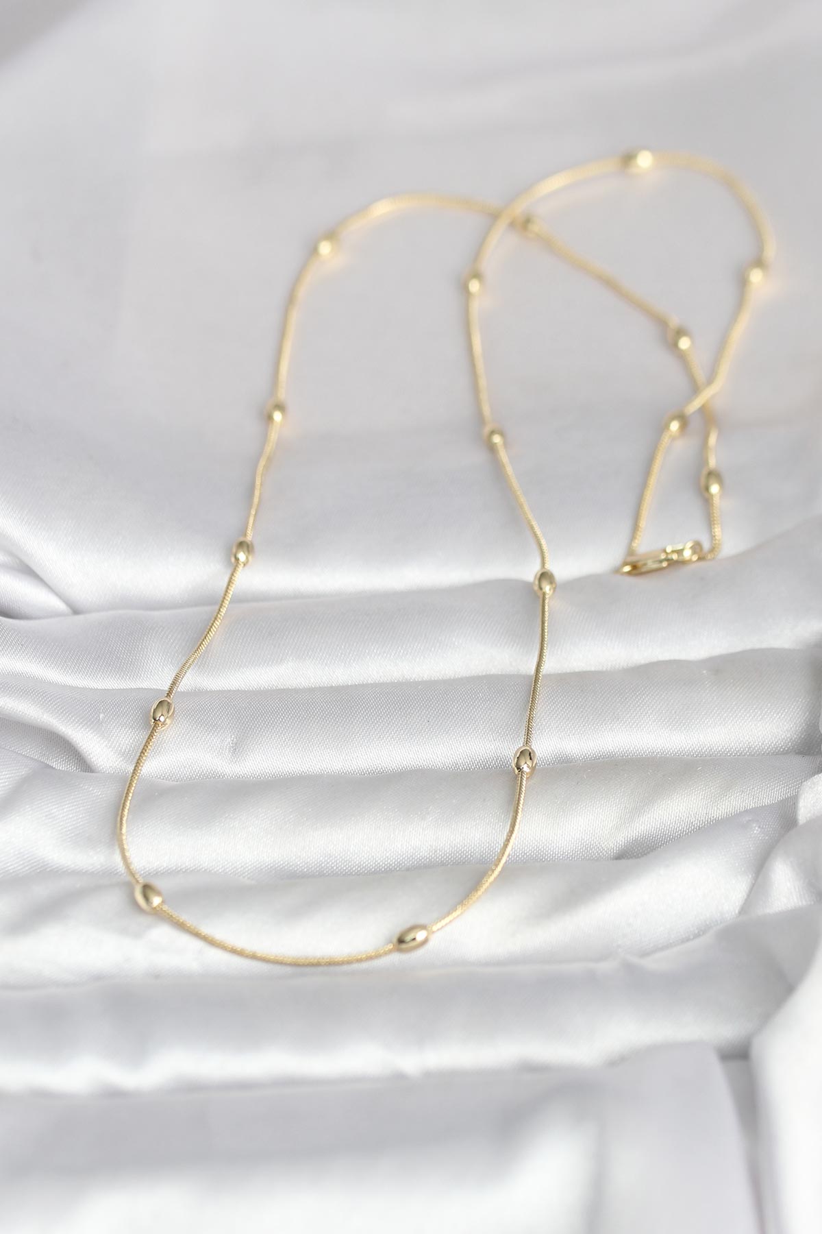 CM 14K Gold Renk Yılan Zincirli Damla Topçuk Model 60 cm Kadın Kolye