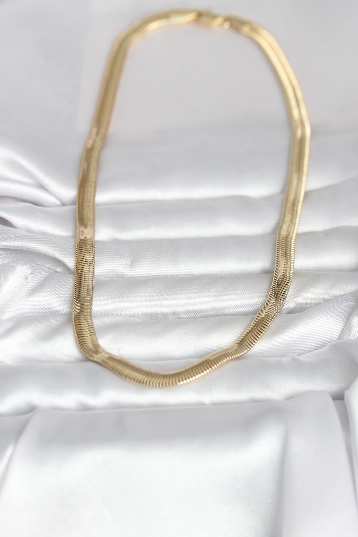 CM 14K Gold Renk Kalın Yassı Yılan Zincir Model 45 cm Kadın Kolye