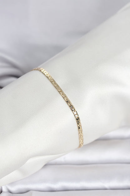 Gold-Tone Flat Hammered Chain Women's Bracelet