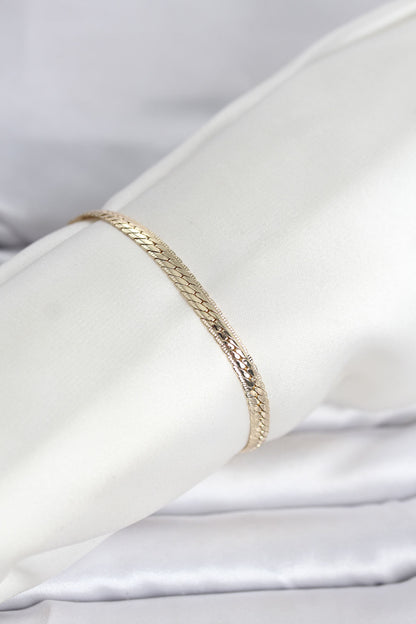Gold-Tone Flat Chain Laser-Cut Flat Chain Women's Bracelet