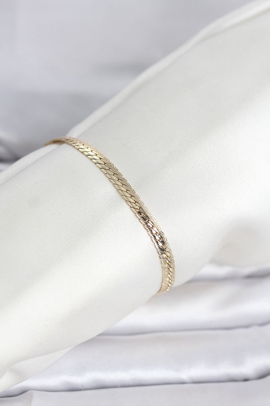 Gold-Tone Flat Chain Laser-Cut Flat Chain Women's Bracelet