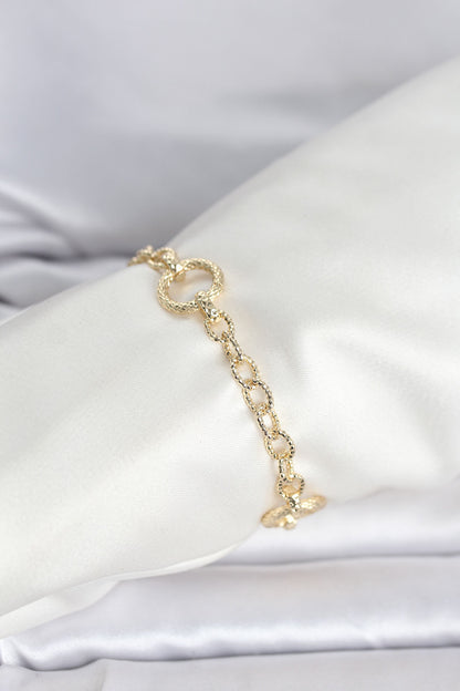 Gold-Tone Laser-Cut Link Chain Women's Bracelet