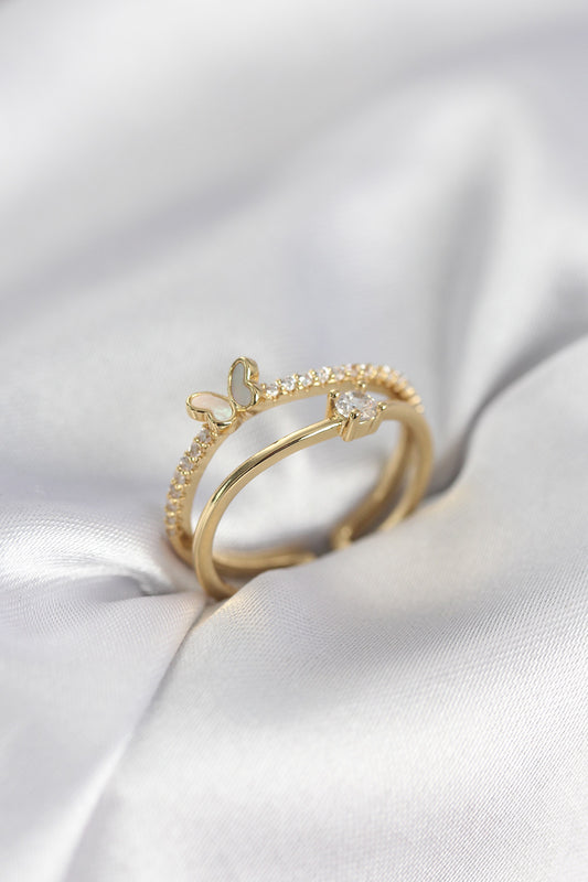 Gold-Tone Butterfly Women's Ring with Zircon Detail