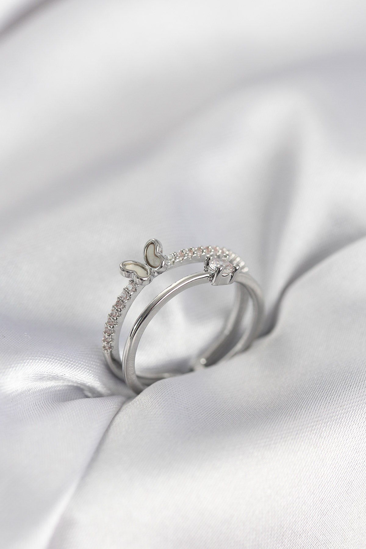 Silver-Tone Butterfly Women's Ring with Zircon Detail