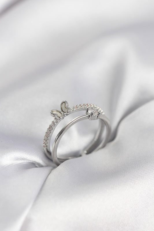 Silver-Tone Butterfly Women's Ring with Zircon Detail