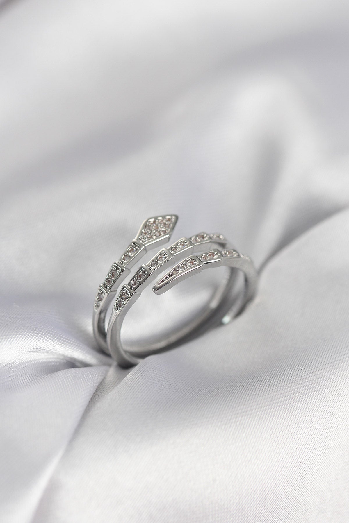 Silver-Tone Snake Women's Ring with Zircon Detail