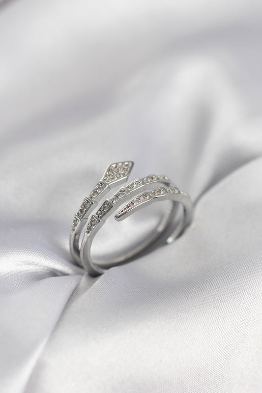 Silver-Tone Snake Women's Ring with Zircon Detail