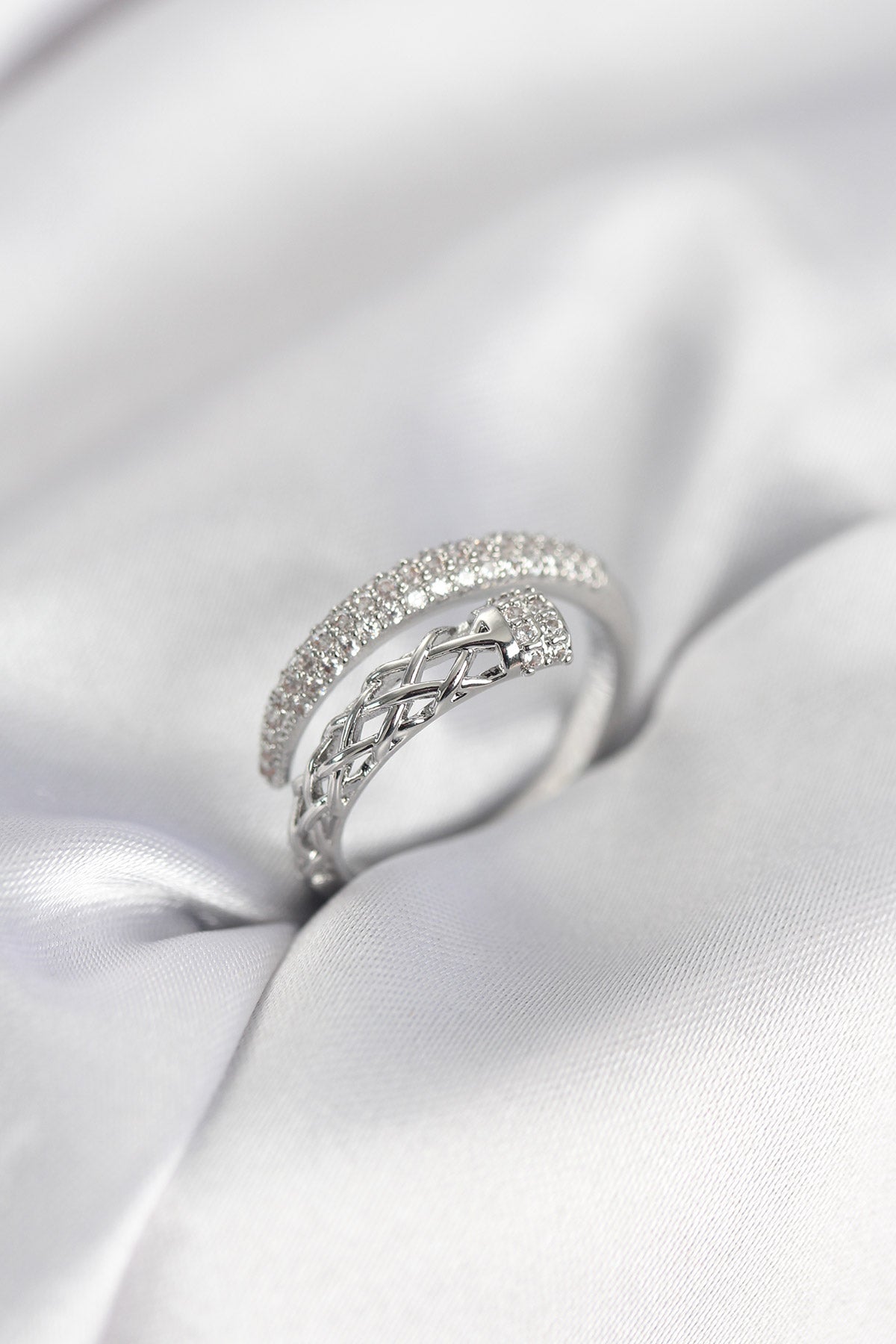 Silver-Tone Spiral Women's Ring with Zircon Detail