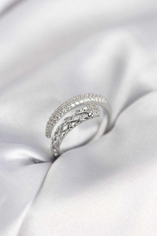 Silver-Tone Spiral Women's Ring with Zircon Detail