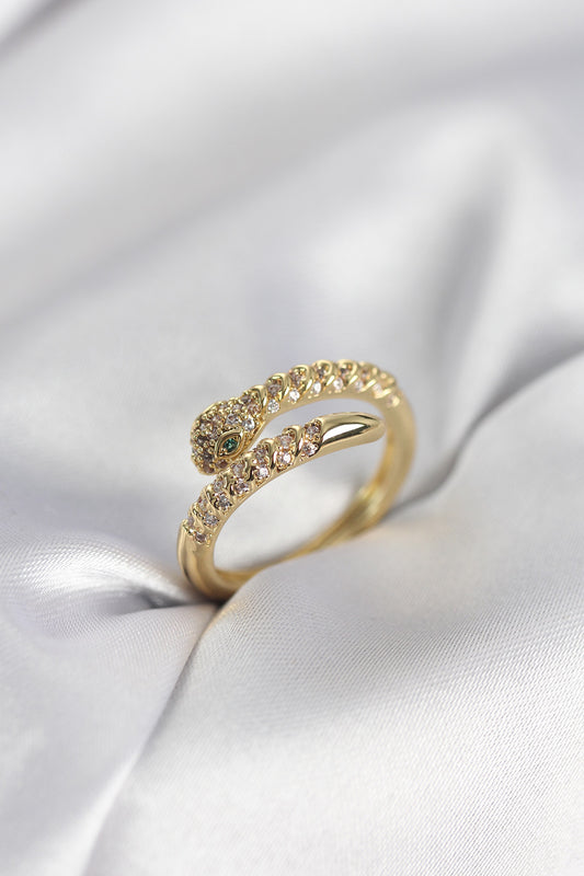 Gold-Tone Snake Women's Ring with Zircon Detail