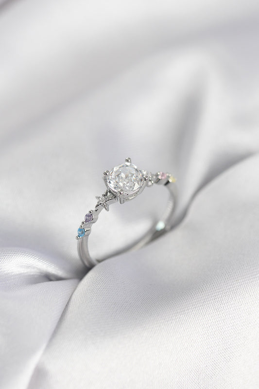 Silver-Tone Solitaire Women's Ring with Zircon Detail
