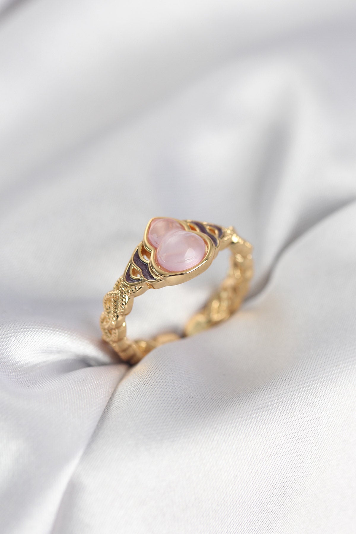 Gold-Tone Pink Teardrop Pink Women's Ring