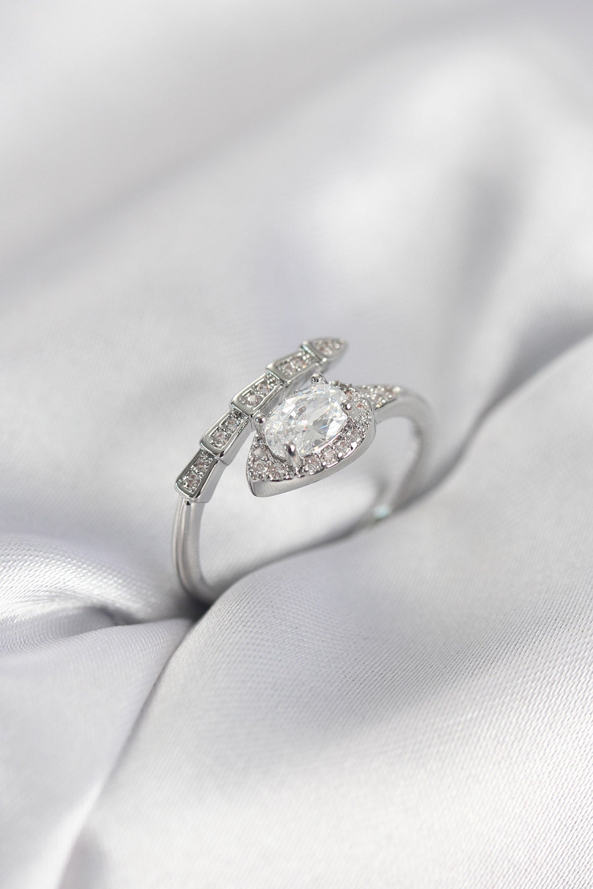 Silver-Tone Snake Women's Ring with Zircon Detail