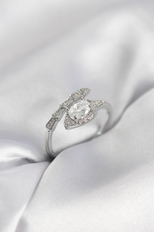 Silver-Tone Snake Women's Ring with Zircon Detail