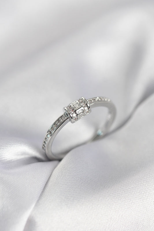 Brass Silver-Tone Women's Ring with Zircon Detail
