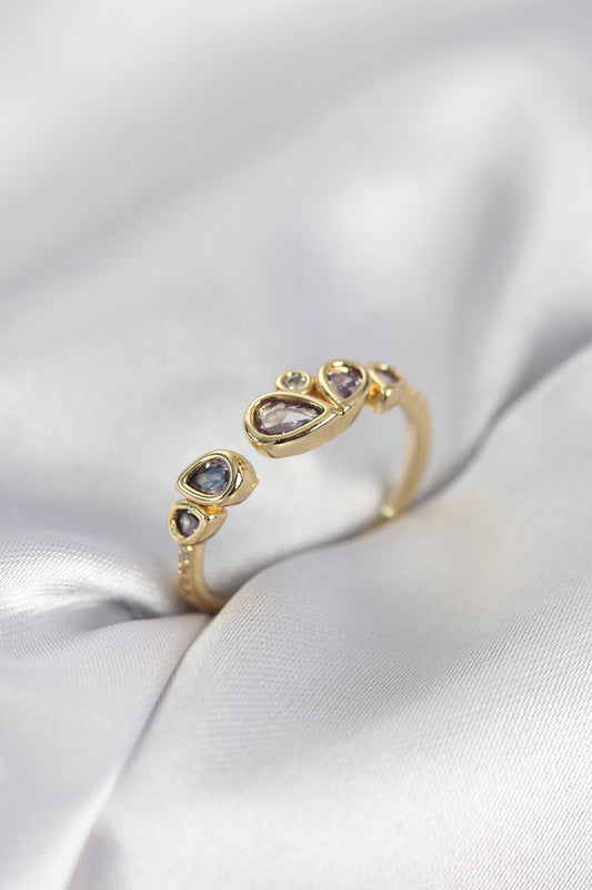 Gold-Tone Purple Teardrop Purple Women's Ring with Zircon Detail