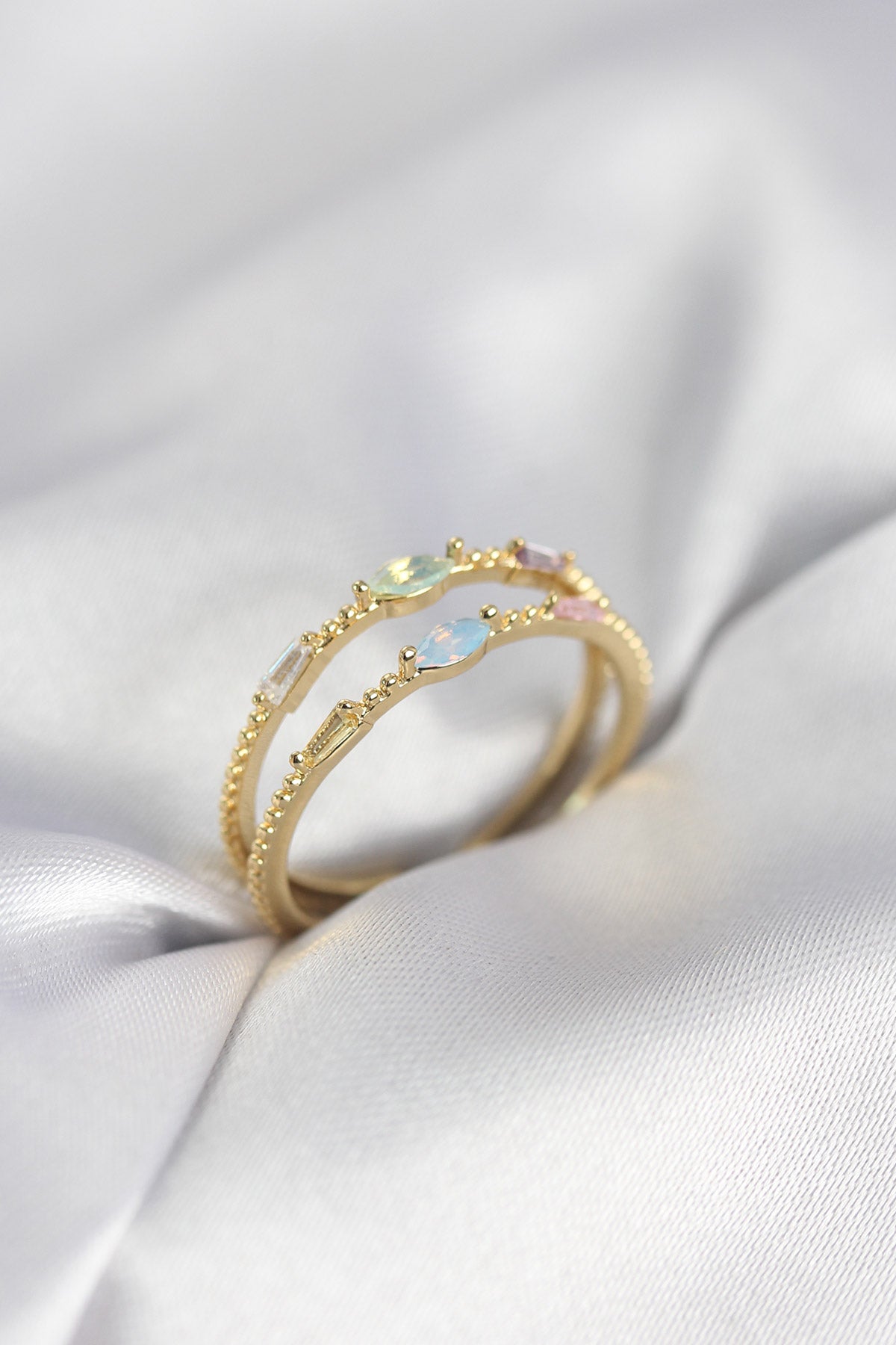Gold-Tone Multicolor Women's Ring with Zircon Detail