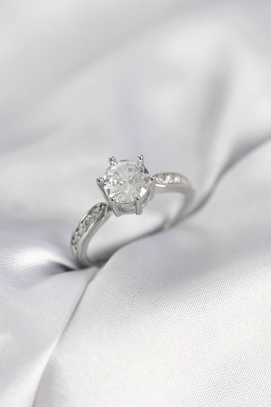 Silver-Tone Solitaire Women's Ring with Zircon Detail