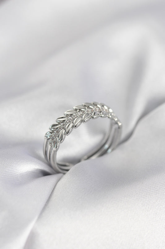Silver-Tone Wheat Women's Ring with Zircon Detail