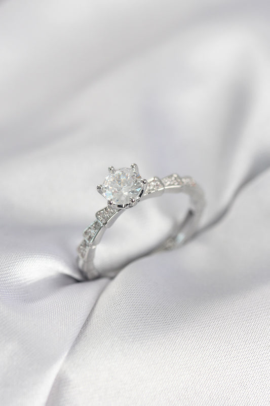 Silver-Tone Solitaire Women's Ring with Zircon Detail