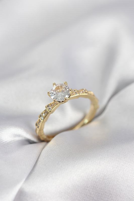 Gold-Tone Solitaire Women's Ring with Zircon Detail