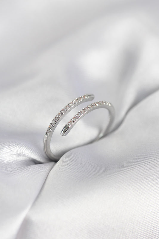 Silver-Tone Snake Tail Women's Ring with Zircon Detail