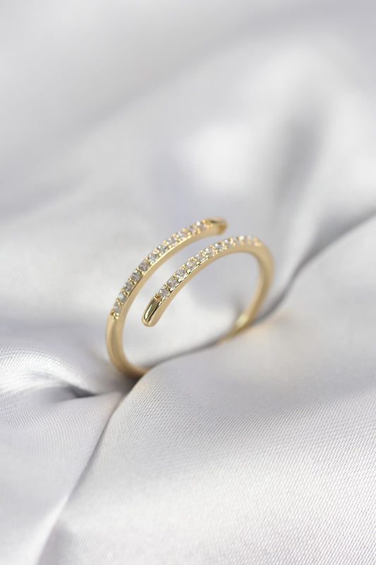 Gold-Tone Snake Tail Women's Ring with Zircon Detail