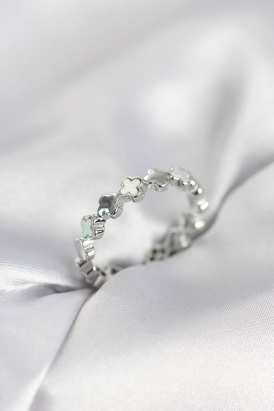 Silver-Tone Clover Women's Ring with Mother-of-Pearl Detail