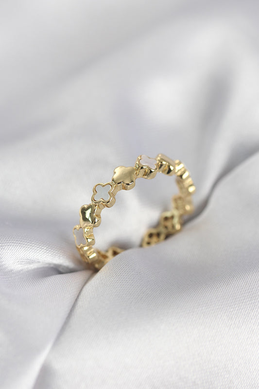 Gold-Tone Clover Women's Ring with Mother-of-Pearl Detail
