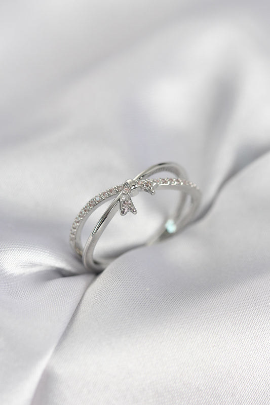 Silver-Tone Bow Women's Ring with Zircon Detail