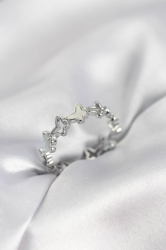Brass Silver-Tone Butterfly Women's Ring