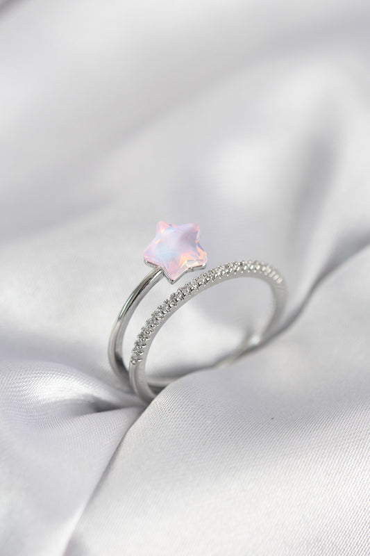 Silver-Tone Halley Pink Women's Ring with Zircon Detail