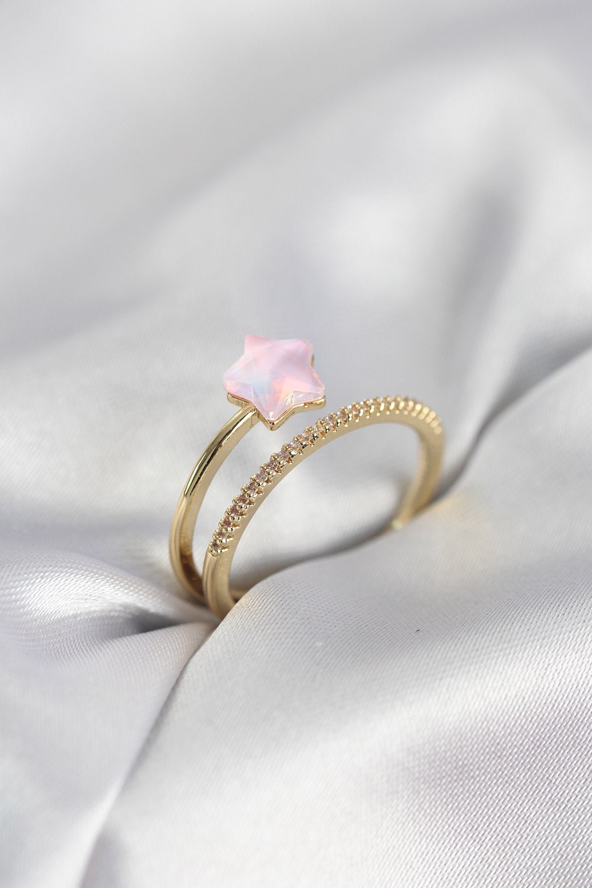 Gold-Tone Halley Pink Women's Ring with Zircon Detail