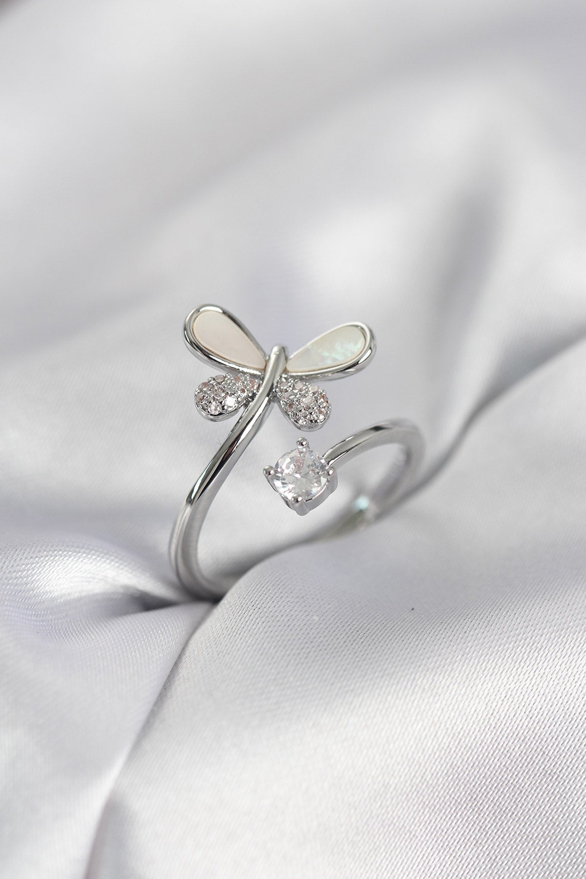 Silver-Tone Dragonfly Women's Ring with Zircon Detail