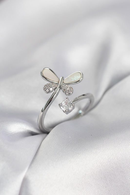 Silver-Tone Dragonfly Women's Ring with Zircon Detail