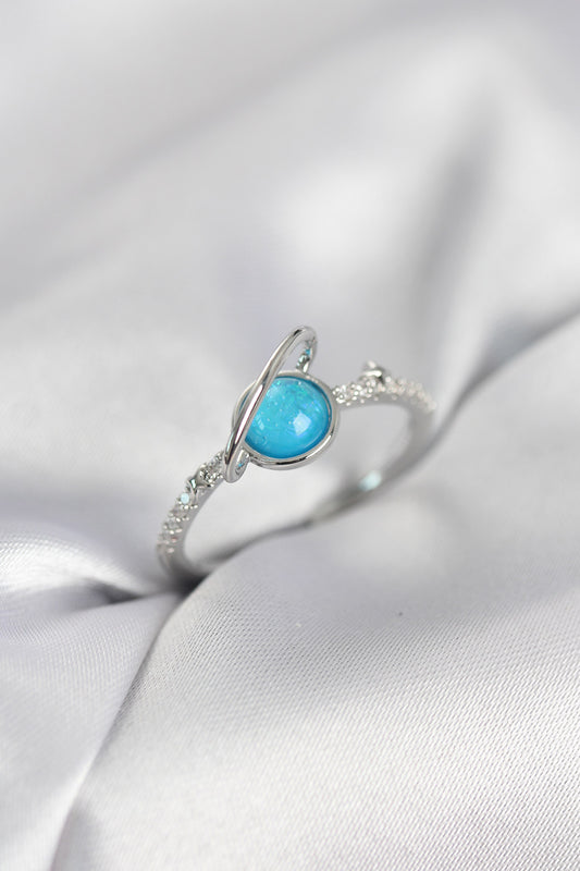 Silver-Tone Saturn Women's Ring with Zircon Detail