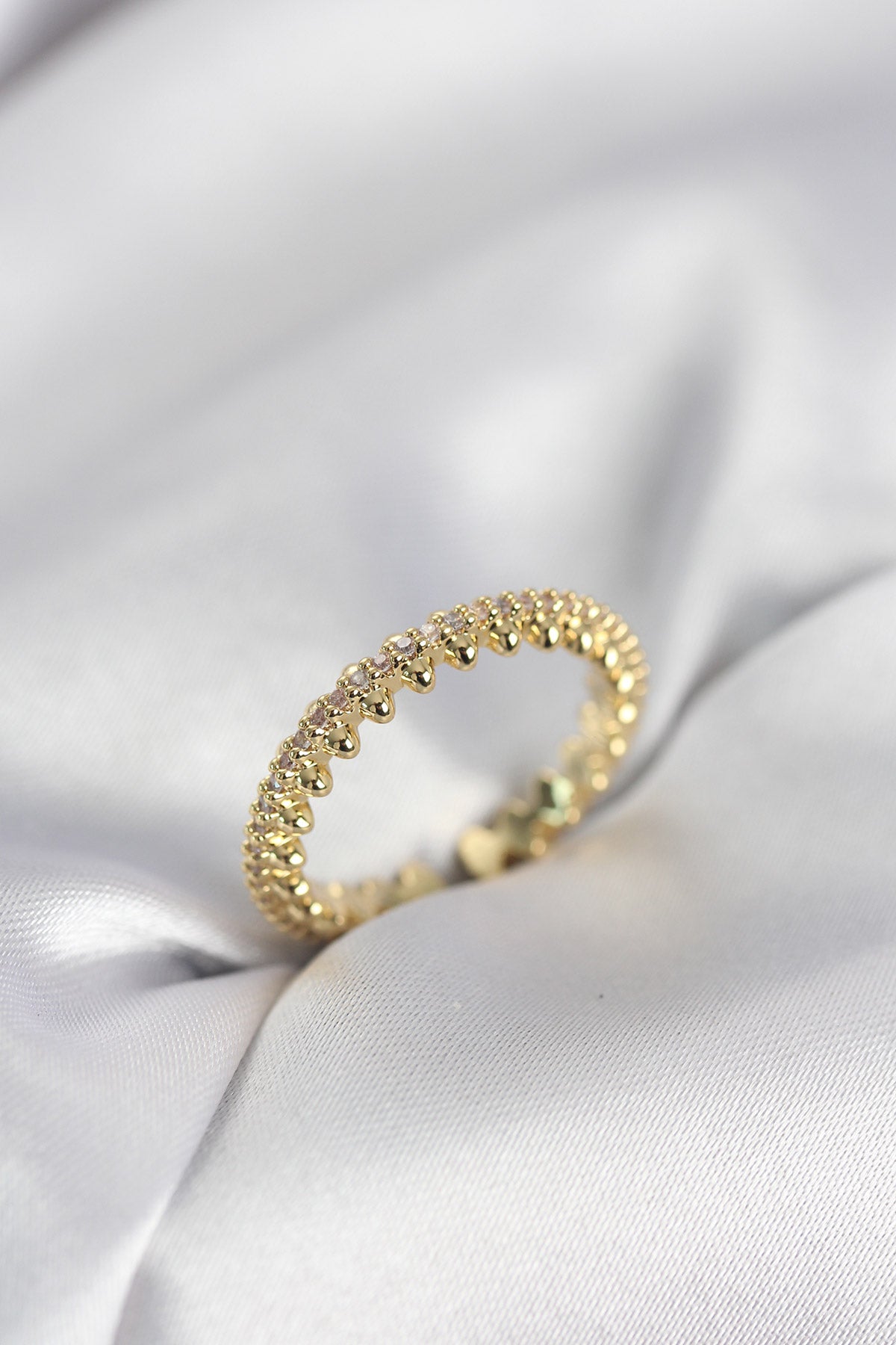 Gold-Tone Multi-Row Women's Ring with Zircon Detail