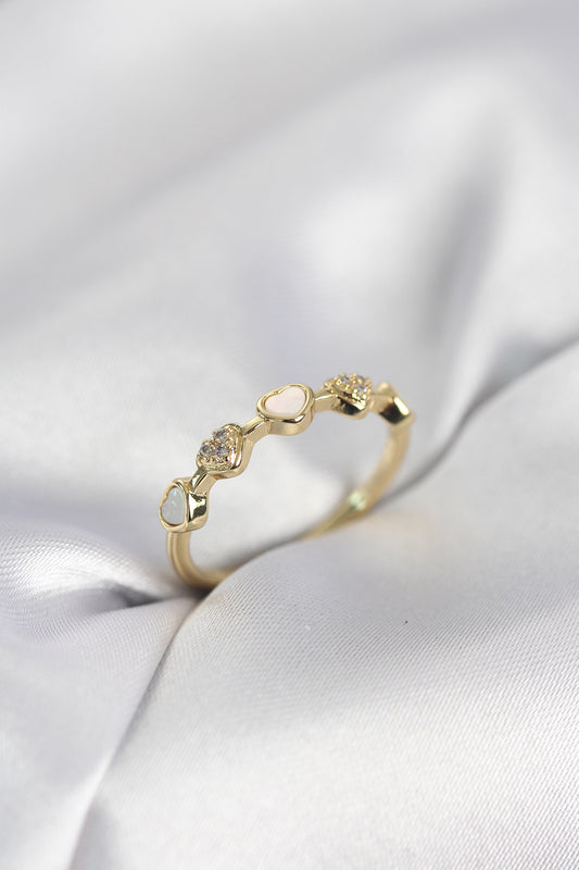 Brass Gold-Tone Minimalist Women's Ring with Zircon Detail