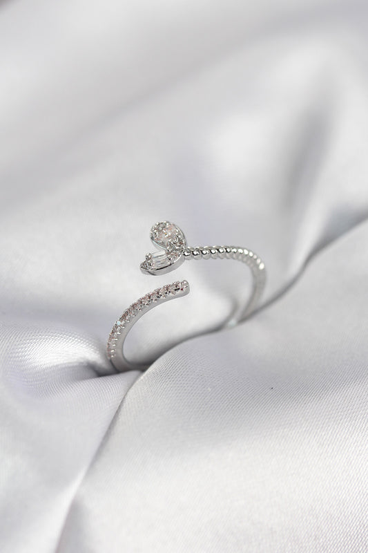 Brass Silver-Tone Heart with Tail Detail Women's Ring