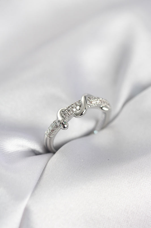 Silver-Tone Snake Spiral Women's Ring with Zircon Detail