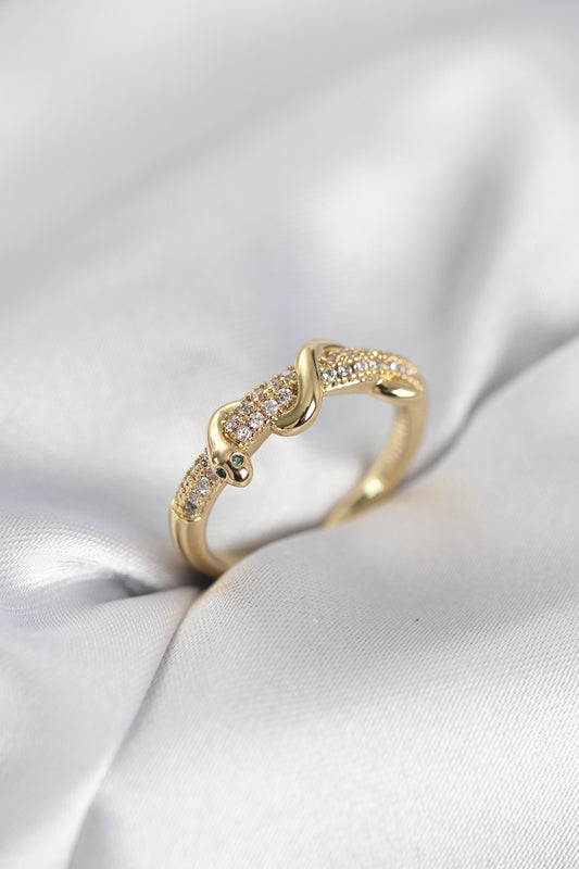 Gold-Tone Snake Spiral Women's Ring with Zircon Detail