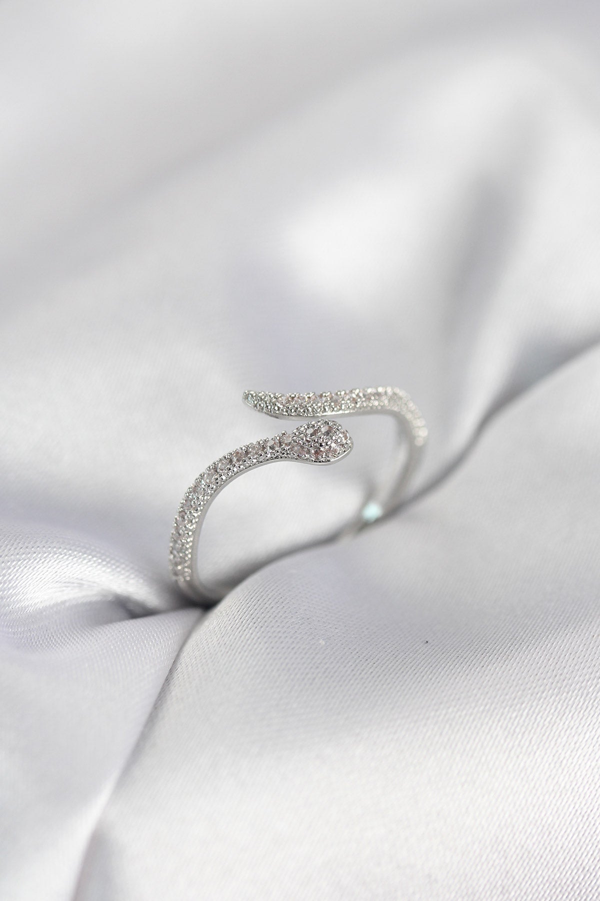 Silver-Tone Snake Women's Ring with Zircon Detail
