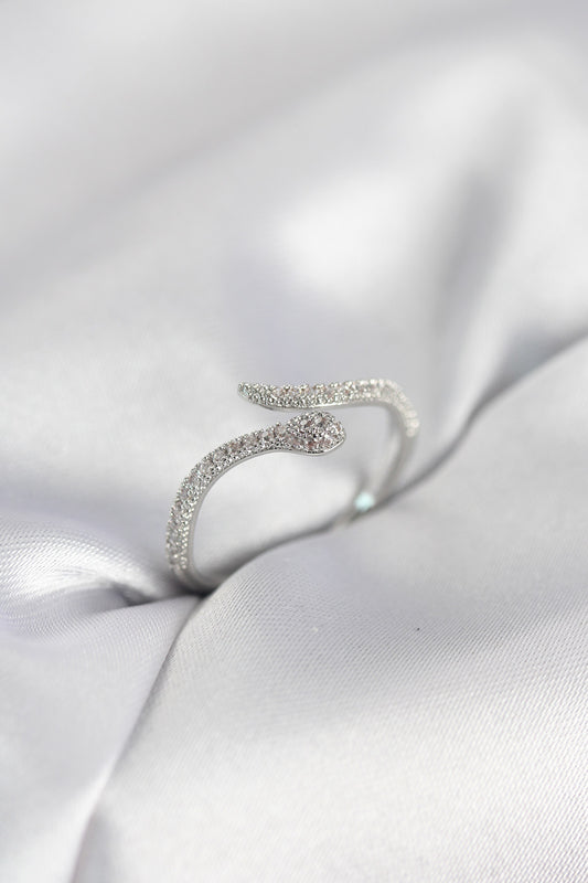 Silver-Tone Snake Women's Ring with Zircon Detail