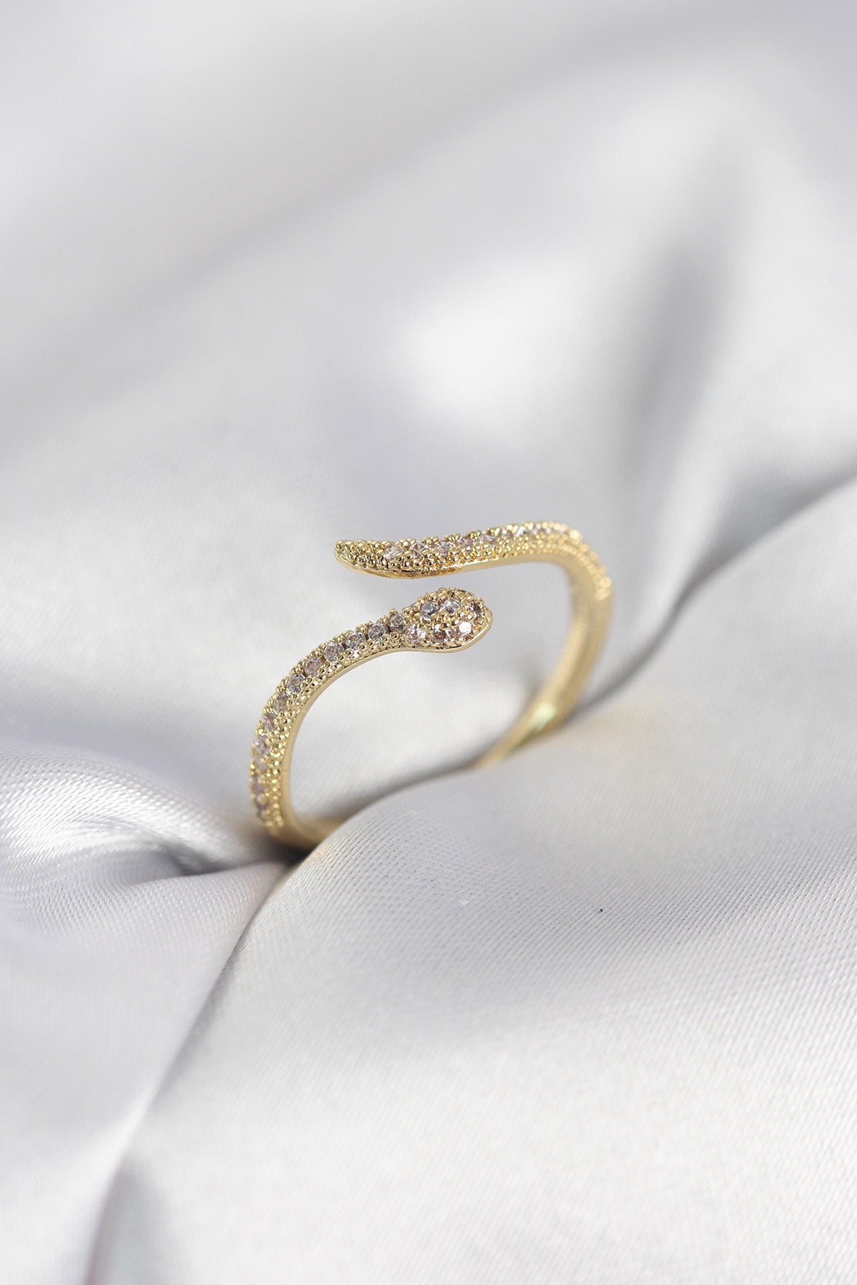 Gold-Tone Snake Women's Ring with Zircon Detail